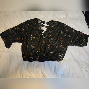 Lovestitch Black, Gold, & Burnt Orange Crop Blouse with Wide Sleeves...WORN ONCE